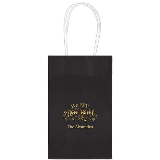 Hand Lettered Sparkle Happy New Year Medium Twisted Handled Bags